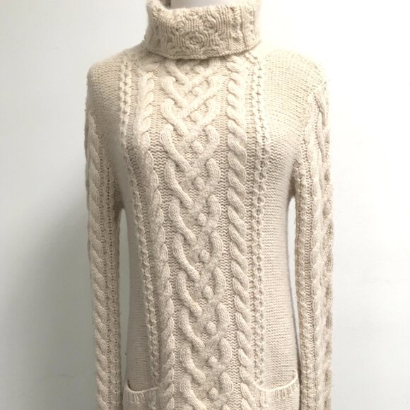 James Perse beige / cream 100% cashmere chunky cable cowl tunic sweater 3L